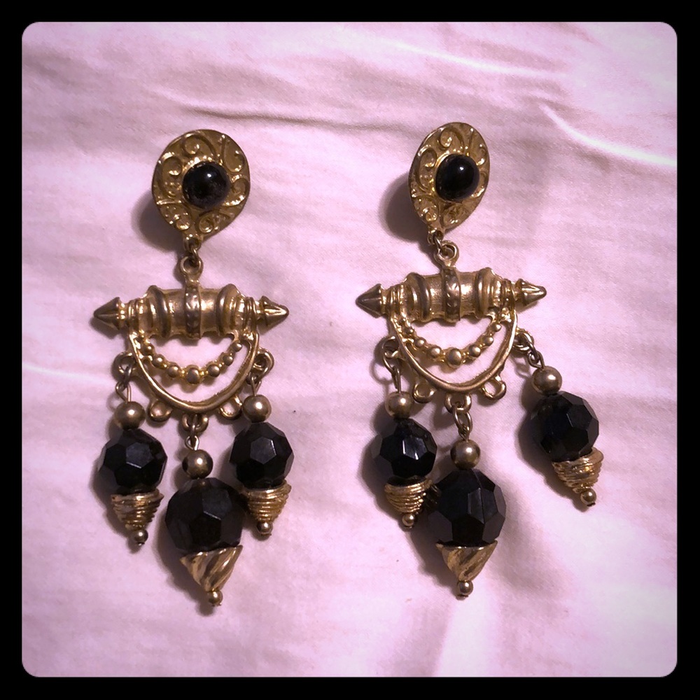 Black and gold costume earrings